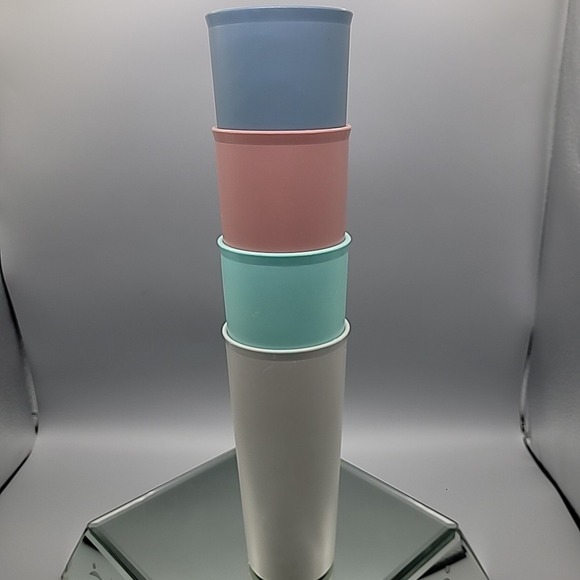 Vintage Tupperware‎ Set of 4 Tumblers Cups 16oz Gray Aqua Blue Pink #107 - Picture 8 of 9